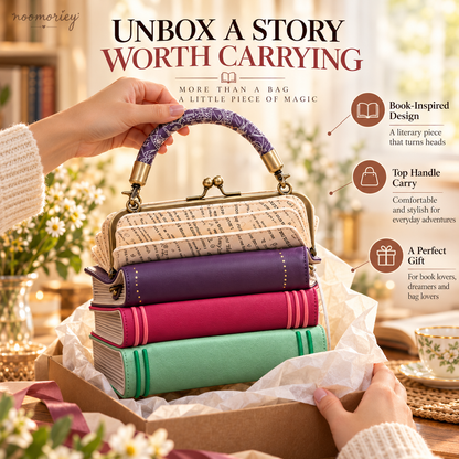 Book Stack Handbag – Vintage-Inspired Book-Shaped Top Handle Purse, Unique Gift for Book Lovers