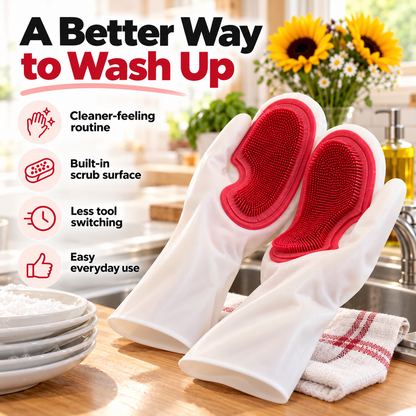 Dishwashing Gloves with Built-In Silicone Scrubber!!!