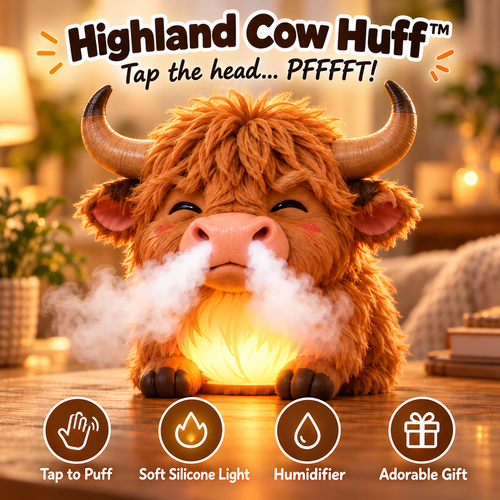🐮Highland Cow Huff™💡 – Tap-to-Puff Humidifier & Colorful Night Light