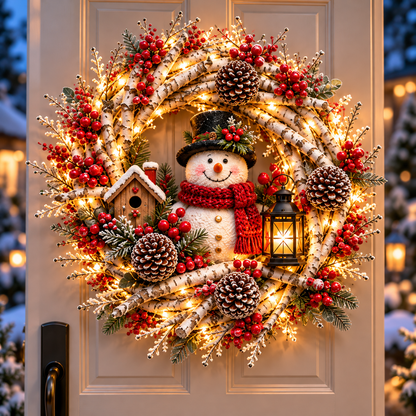 🔥 LAST DAY 49% OFF 🔥❤️ Official Snowy Birch Cardinal Wreath™ – Authentic Quality Lighted Christmas Door Wreath with Paired Red Cardinals, Berries & Pinecones ✨