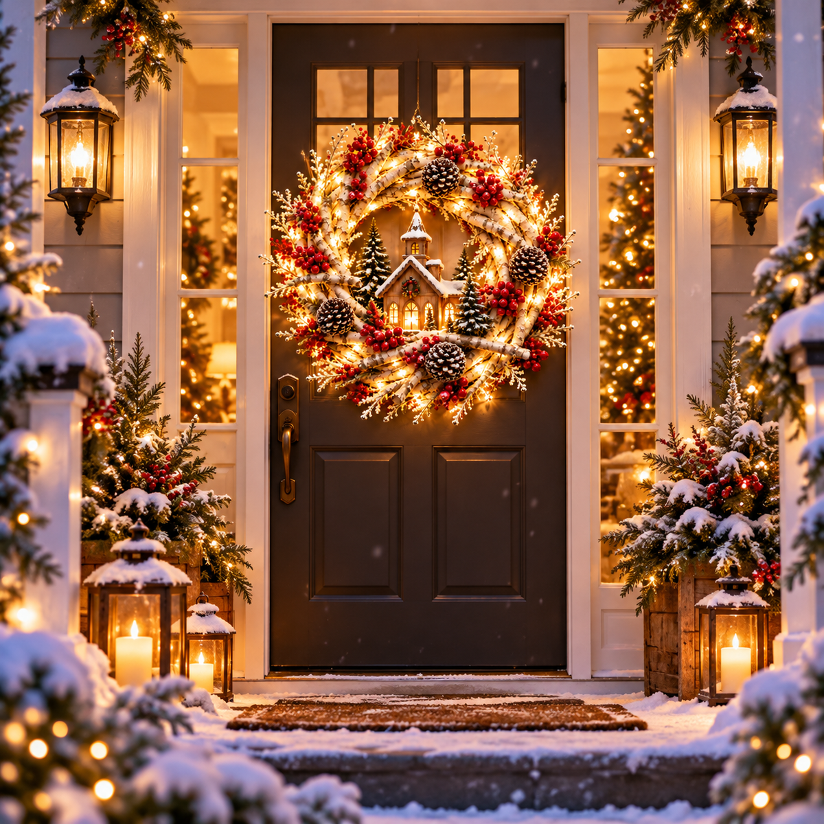 🔥 LAST DAY 49% OFF 🔥❤️ Official Snowy Birch Cardinal Wreath™ – Authentic Quality Lighted Christmas Door Wreath with Paired Red Cardinals, Berries & Pinecones ✨