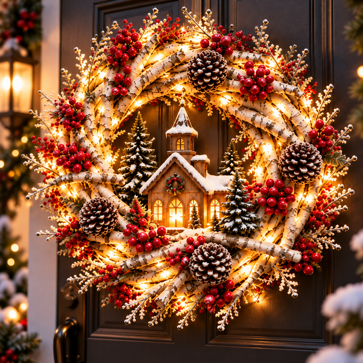 🔥 LAST DAY 49% OFF 🔥❤️ Official Snowy Birch Cardinal Wreath™ – Authentic Quality Lighted Christmas Door Wreath with Paired Red Cardinals, Berries & Pinecones ✨