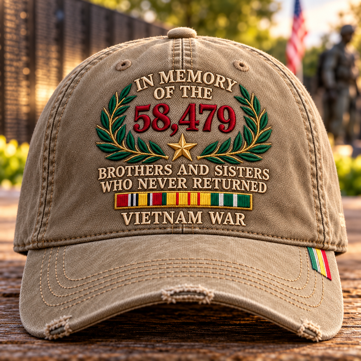 🇺🇸 Vietnam War Memorial Embroidered Cap – Honor Those Who Never Returned 🕊️