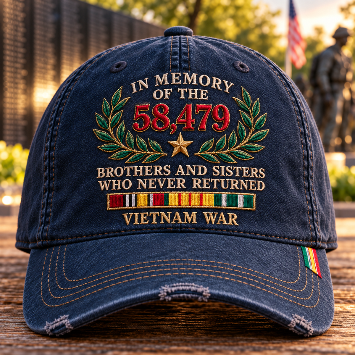 🇺🇸 Vietnam War Memorial Embroidered Cap – Honor Those Who Never Returned 🕊️