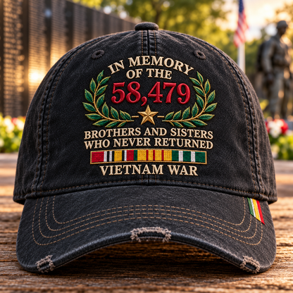 🇺🇸 Vietnam War Memorial Embroidered Cap – Honor Those Who Never Returned 🕊️