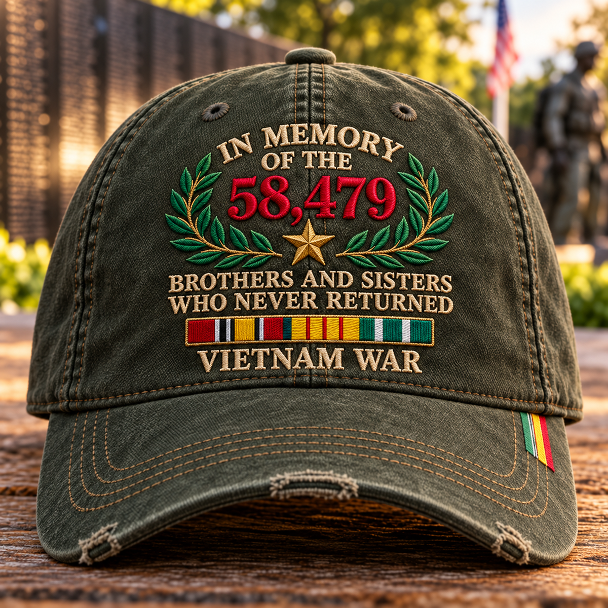 🇺🇸 Vietnam War Memorial Embroidered Cap – Honor Those Who Never Returned 🕊️