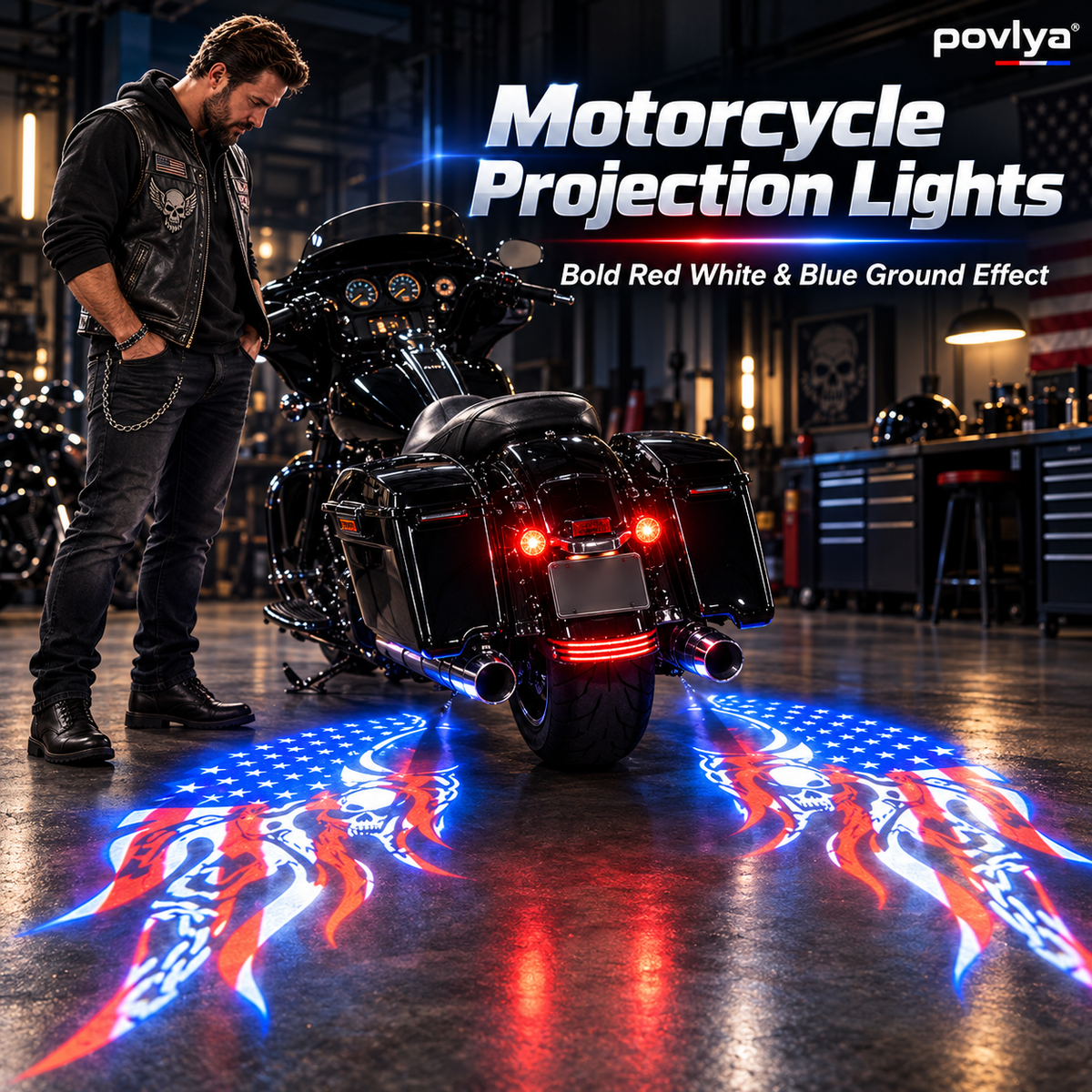 🔥 American Flag Motorcycle Wing Lights 🏍️ Bold USA Custom Projection