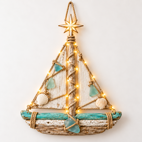 Harbor Lights Sailboat Christmas Tree – Lighted Coastal Wall Decor