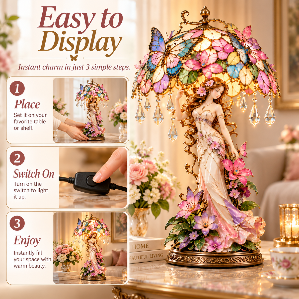 🔥 Last Day 49% OFF🦋 Butterfly Blossom Glow – Illuminated Floral Fairy Table Lamp