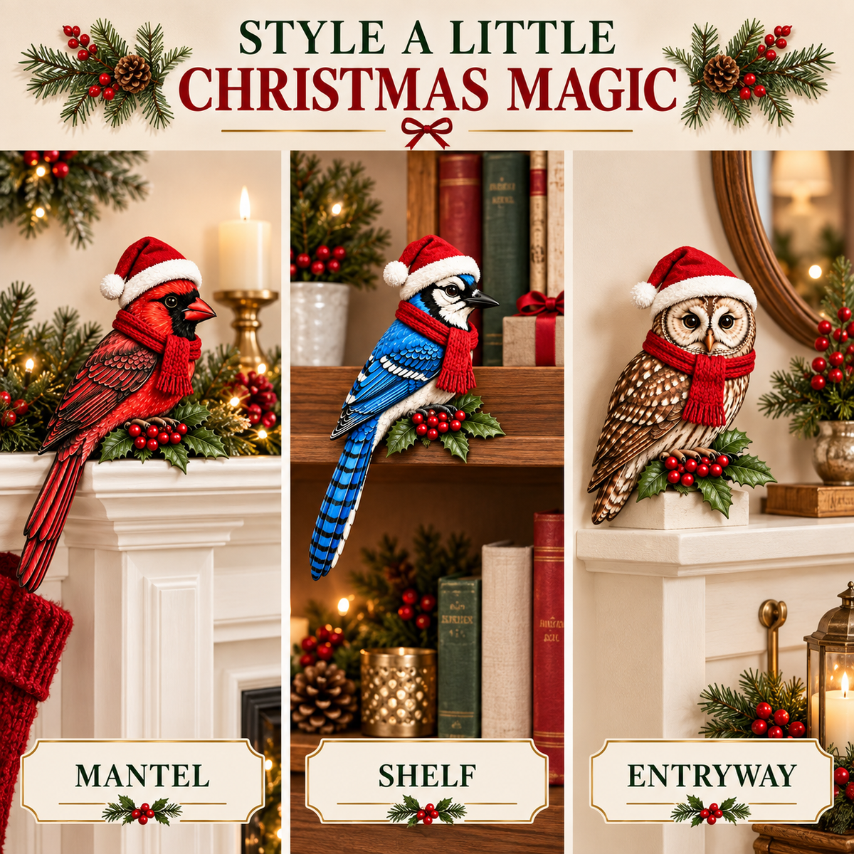 Christmas Hat Bird Shelf & Corner Decoration
