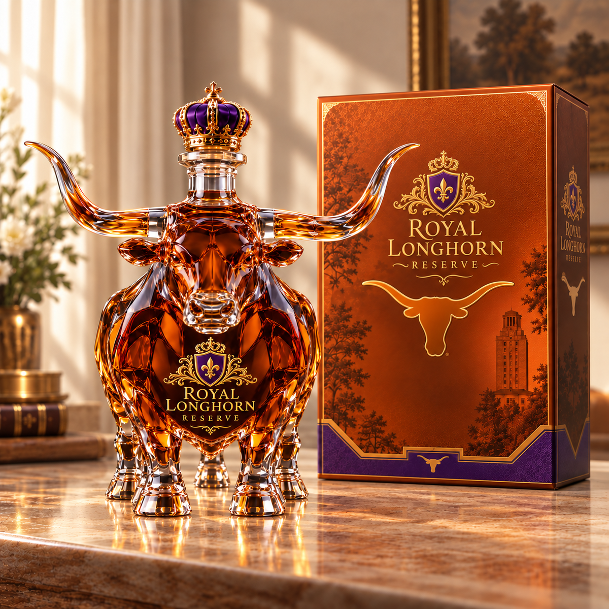 🐂 Longhorn Bull Whiskey Bottle | Western Bar Decor & Unique Gift
