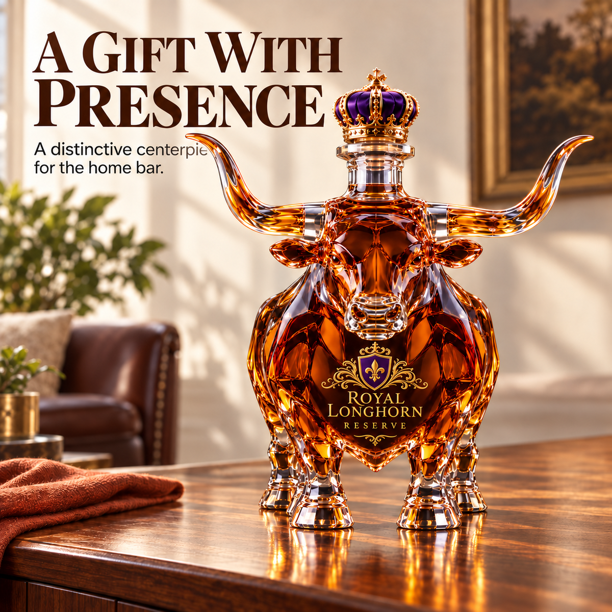 🐂 Longhorn Bull Whiskey Bottle | Western Bar Decor & Unique Gift