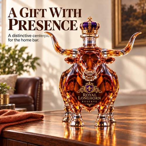 🐂 Longhorn Bull Whiskey Bottle | Western Bar Decor & Unique Gift