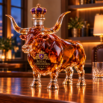 🐂 Longhorn Bull Whiskey Bottle | Western Bar Decor & Unique Gift