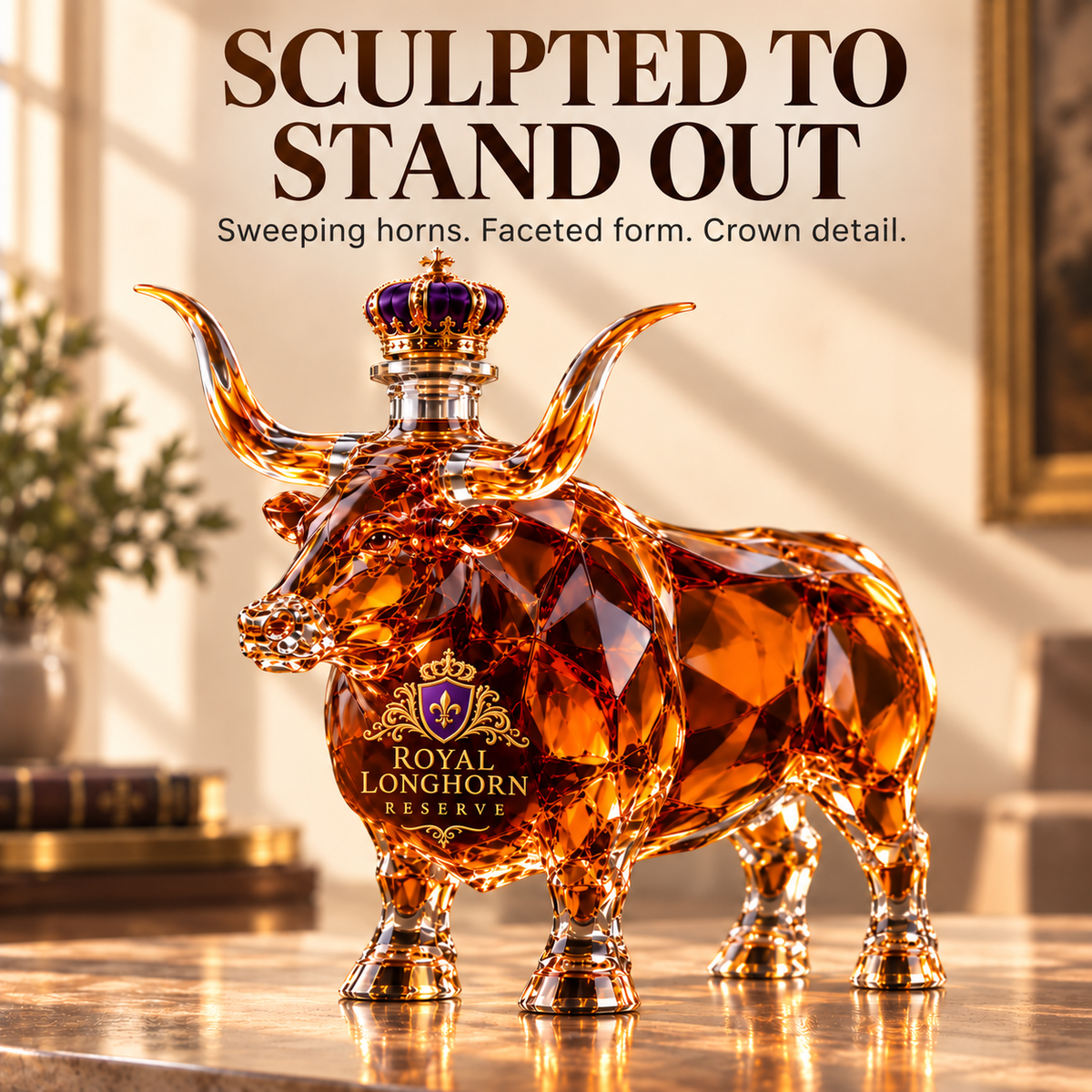 🐂 Longhorn Bull Whiskey Bottle | Western Bar Decor & Unique Gift