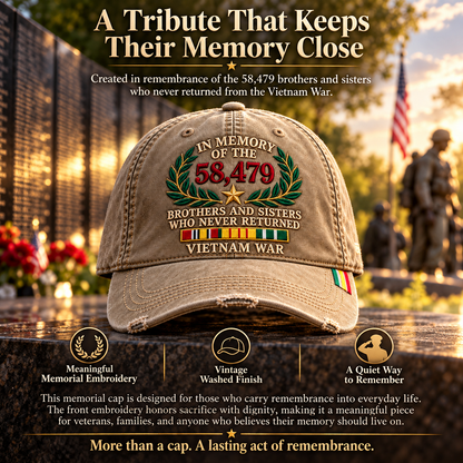 🇺🇸 Vietnam War Memorial Embroidered Cap – Honor Those Who Never Returned 🕊️