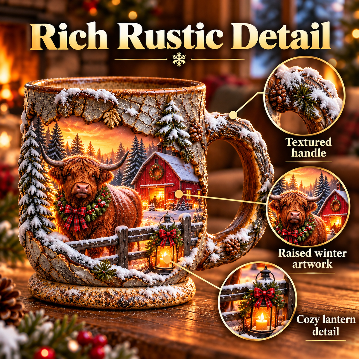 🐮✨ Highland Cow Christmas Magic Mug – Heat-Changing Winter Farmhouse Scene ❄️☕