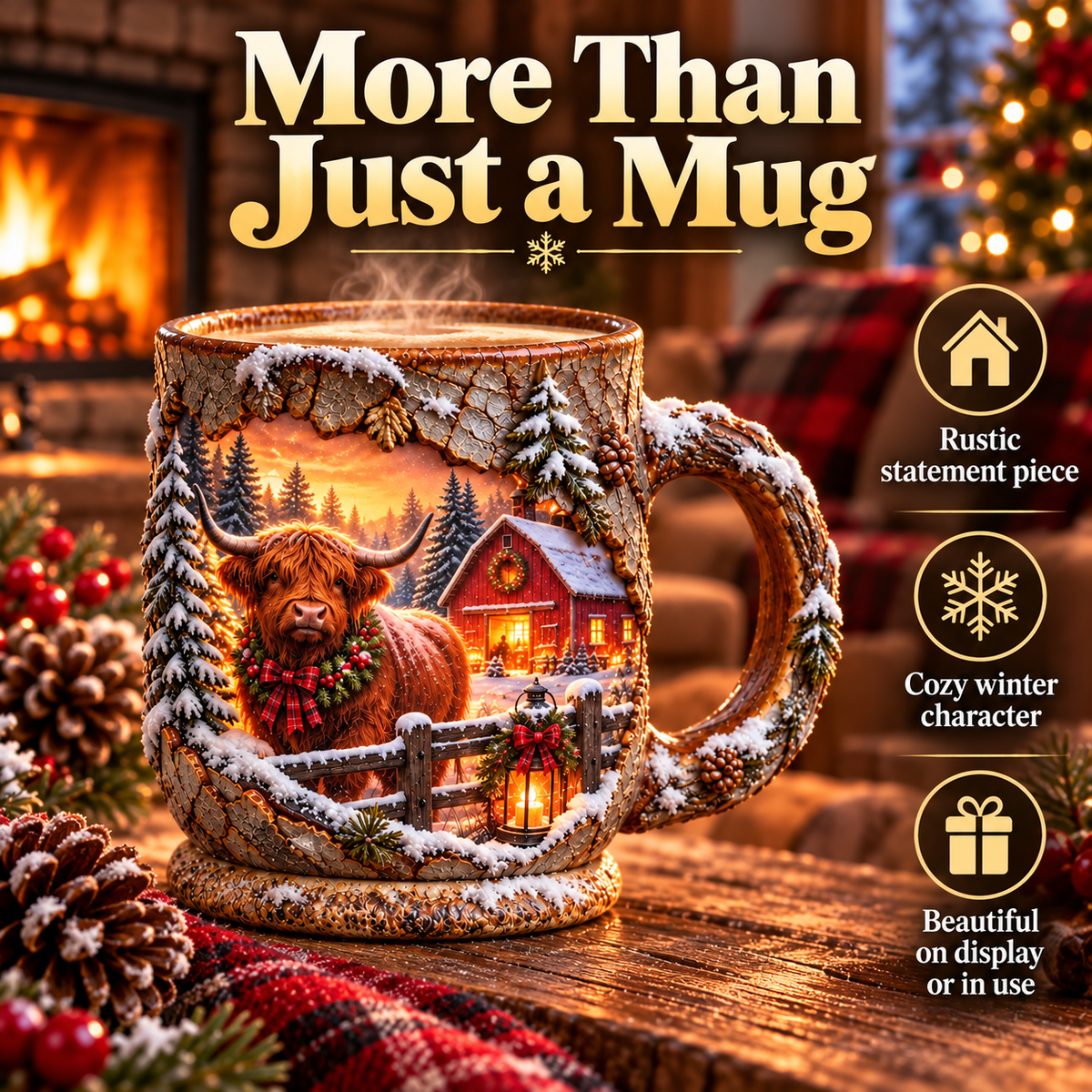 🐮✨ Highland Cow Christmas Magic Mug – Heat-Changing Winter Farmhouse Scene ❄️☕