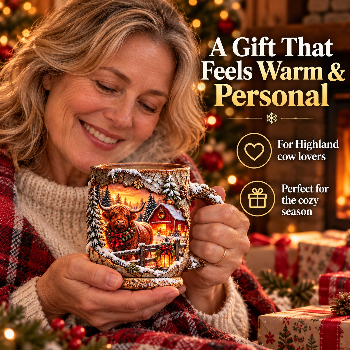 🐮✨ Highland Cow Christmas Magic Mug – Heat-Changing Winter Farmhouse Scene ❄️☕
