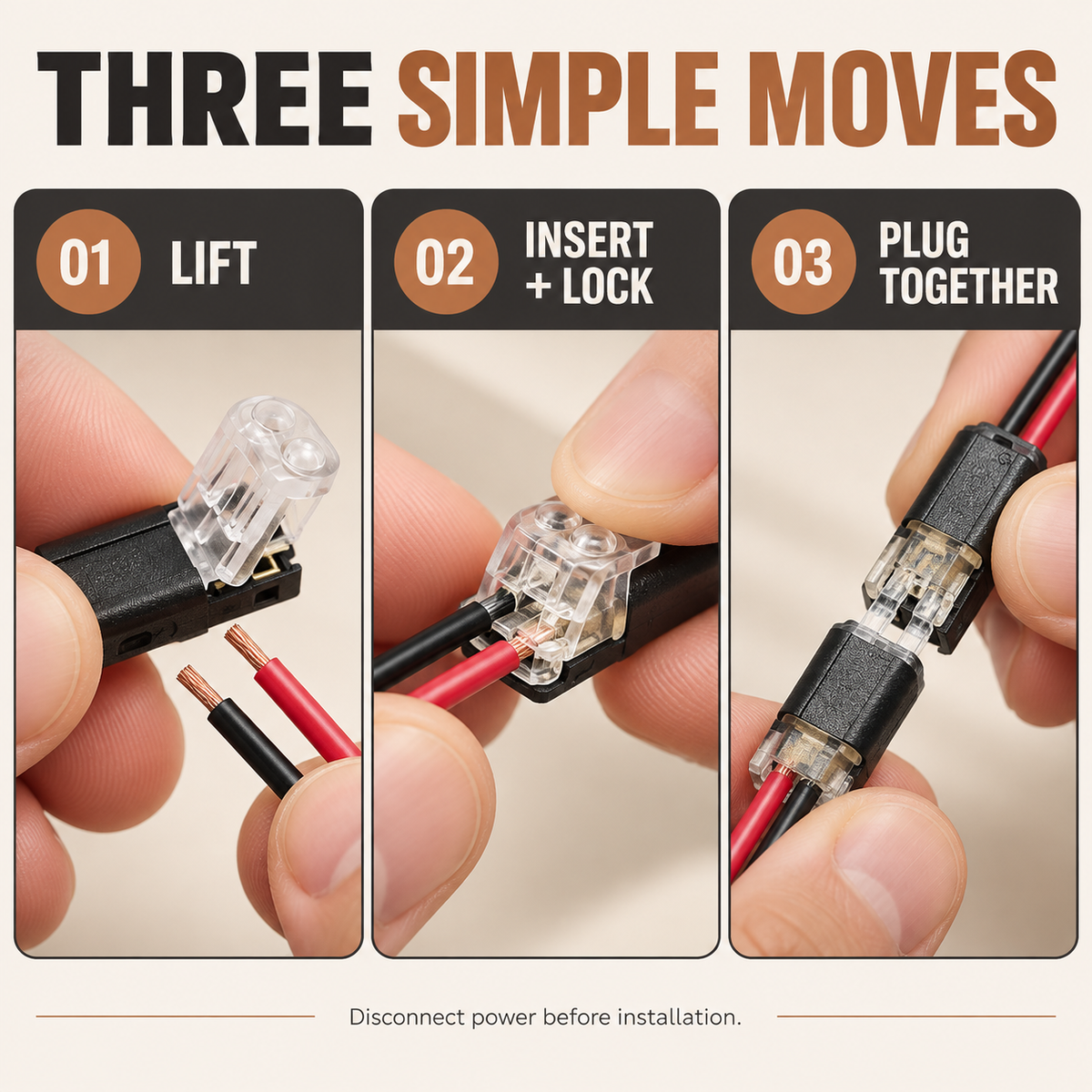 🔌✨ 2-Pin LED Wire Connector – Quick-Connect Plug with Clear Locking Clamps for Low-Voltage LED Lights