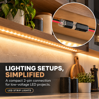 🔌✨ 2-Pin LED Wire Connector – Quick-Connect Plug with Clear Locking Clamps for Low-Voltage LED Lights