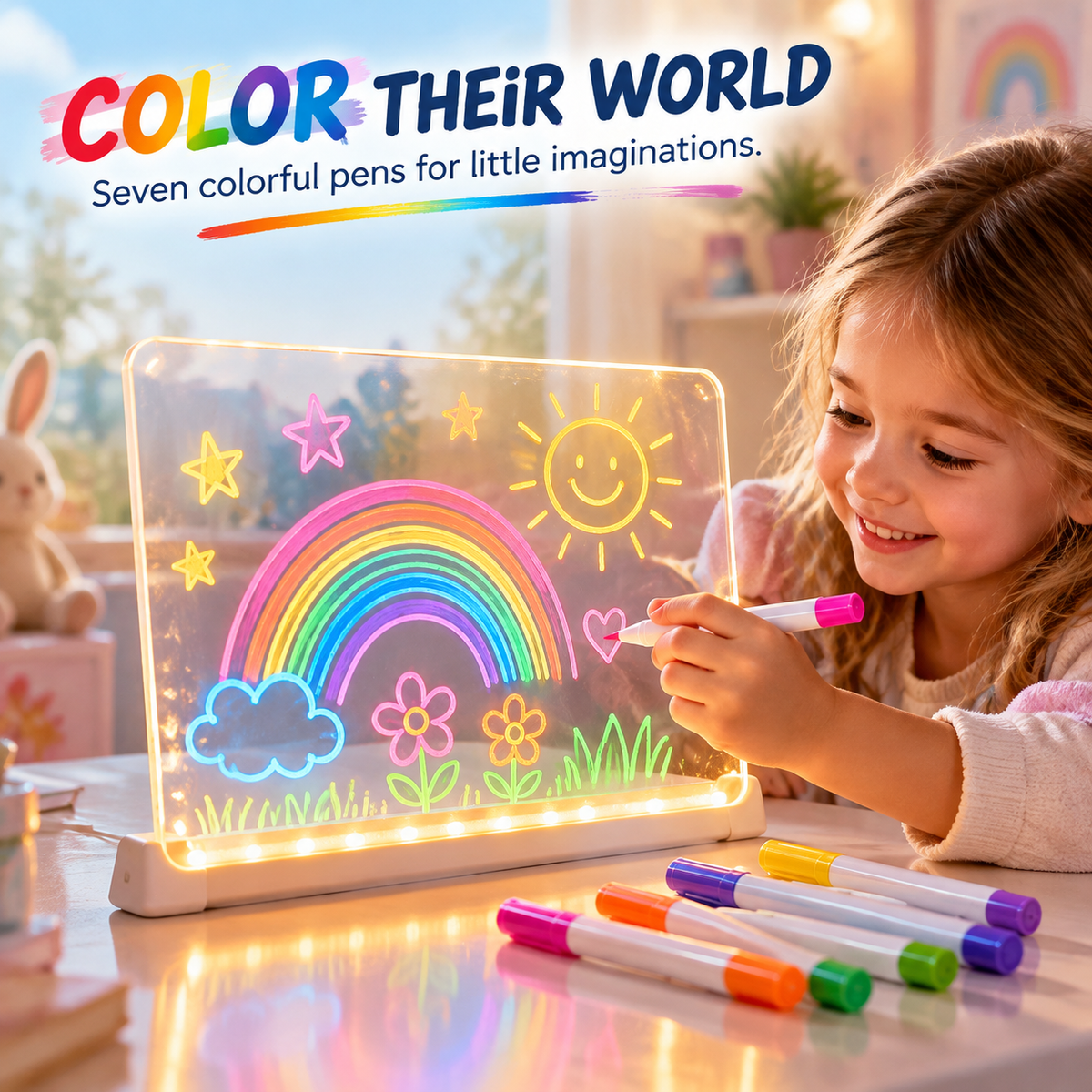 ✨ Luminous LED Drawing Board for Kids — Reusable Glow Art & 7 Color Pens