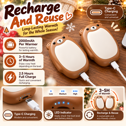🐻 2-Pack Magnetic Bear Hand Warmers – Rechargeable, 3 Heat Levels & Pocket-Sized
