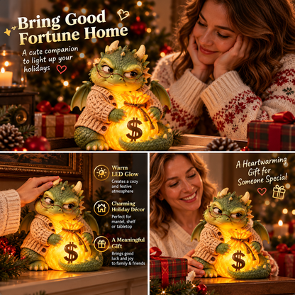 🎄✨ Lucky Fortune Chicken & Dragon LED Figurines – Glowing Money Bag Christmas Decor | Unique Holiday Gifts