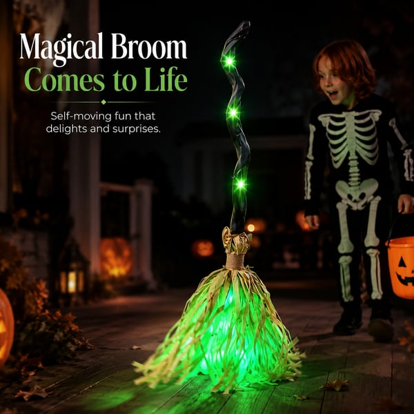 🎃🧹 Magical Moving Witch Broom – Spooky Lights, Sounds & Motion! 👻✨