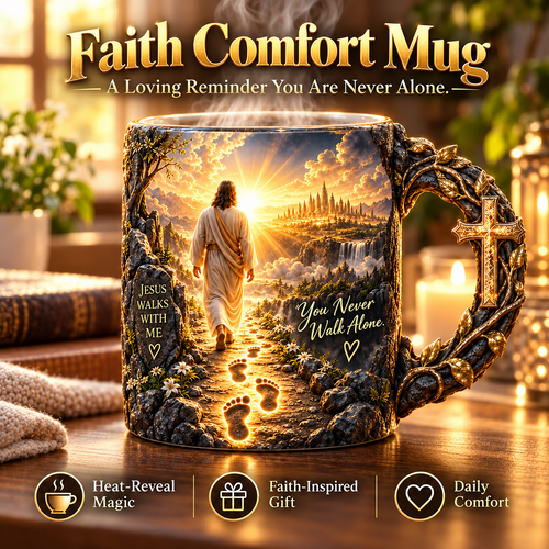 ✝️ Jesus Walks With Me – Heat-Reveal Christian Faith Mug | A Meaningful Gift