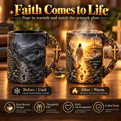 ✝️ Jesus Walks With Me – Heat-Reveal Christian Faith Mug | A Meaningful Gift