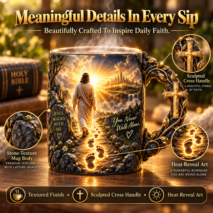 ✝️ Jesus Walks With Me – Heat-Reveal Christian Faith Mug | A Meaningful Gift