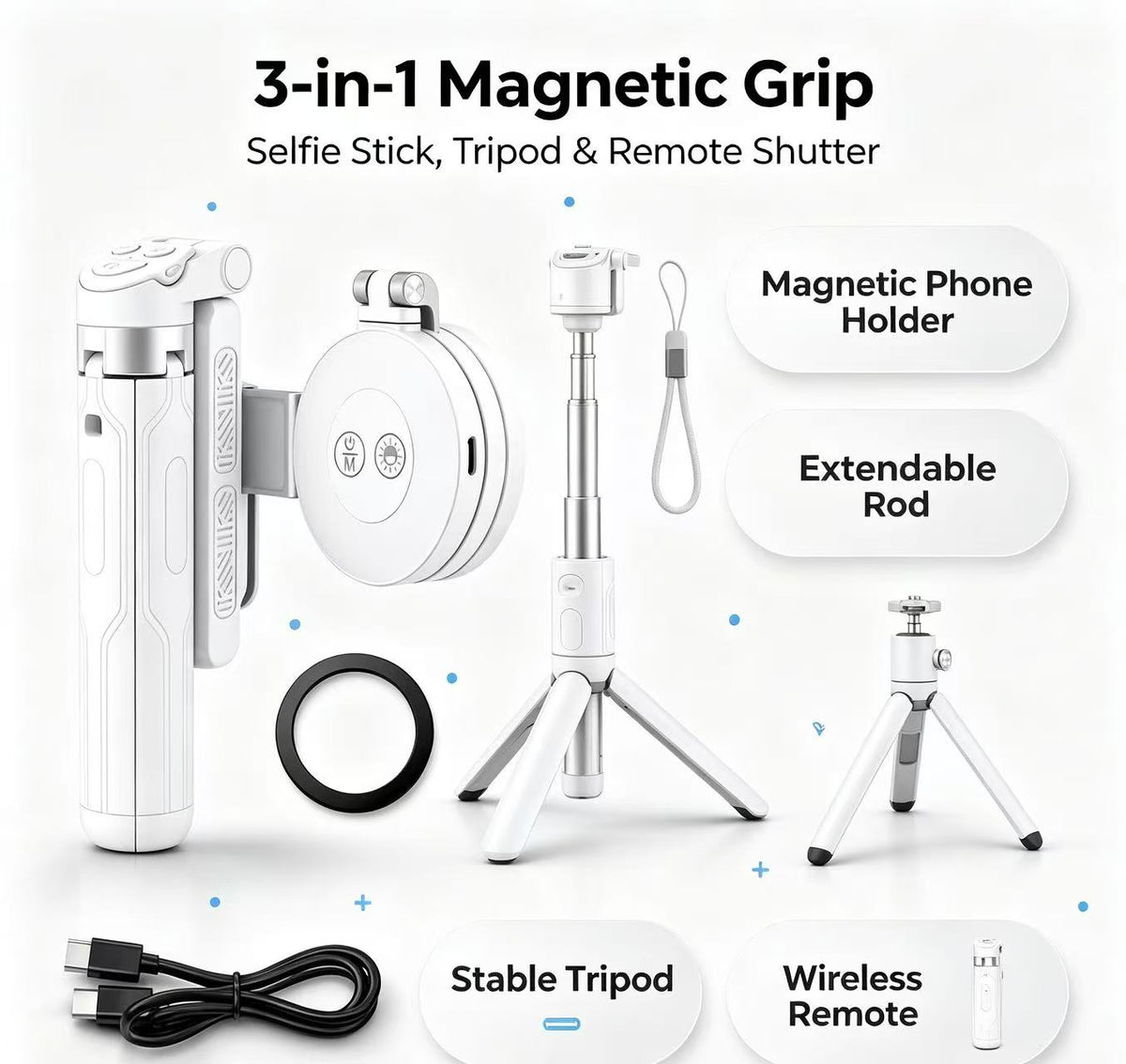 📽️Zoomable Magnetic Palm Grip | Selfie Stick & Tripod