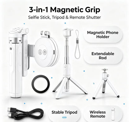 📽️Zoomable Magnetic Palm Grip | Selfie Stick & Tripod