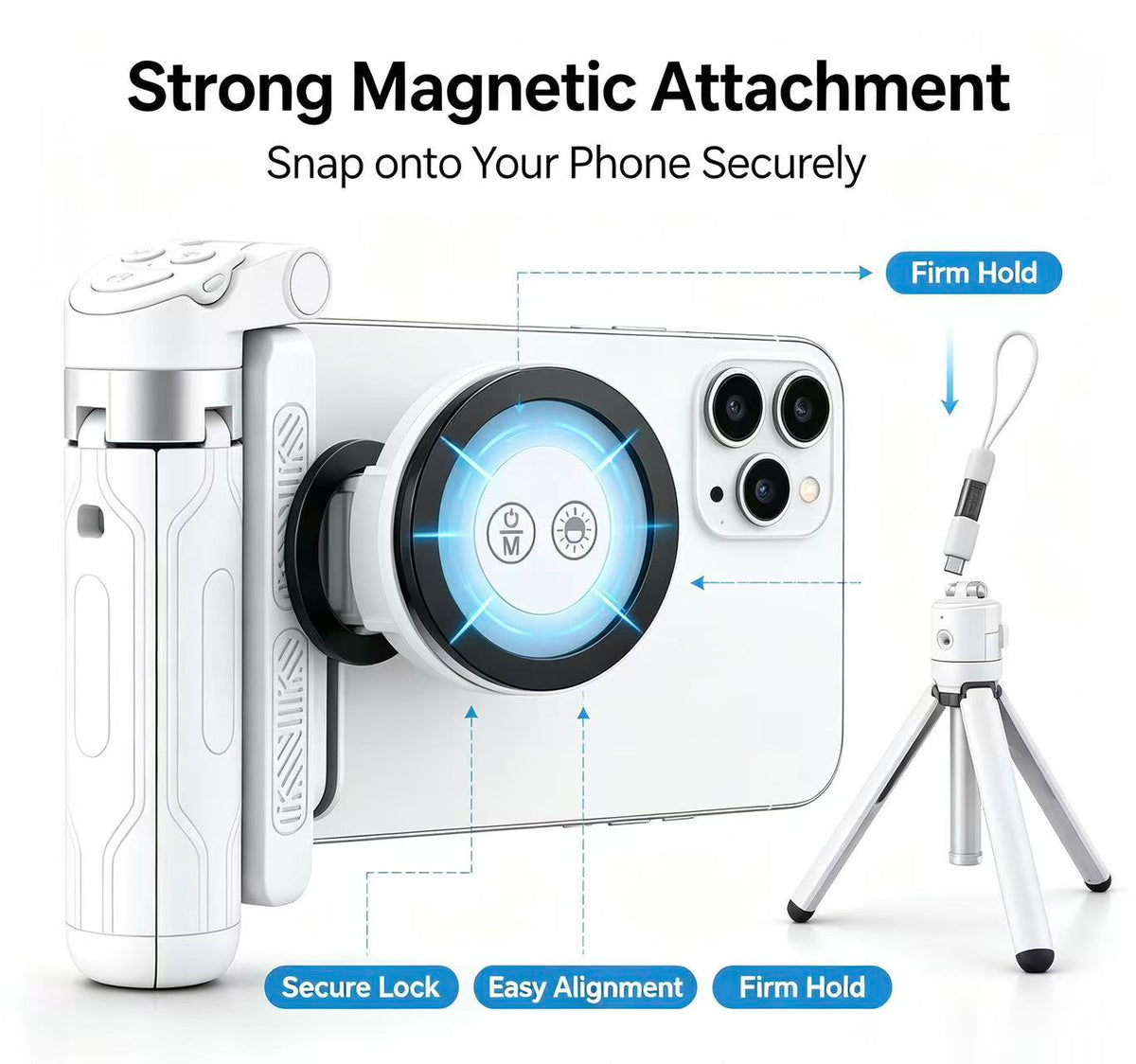 📽️Zoomable Magnetic Palm Grip | Selfie Stick & Tripod