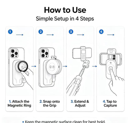 📽️Zoomable Magnetic Palm Grip | Selfie Stick & Tripod