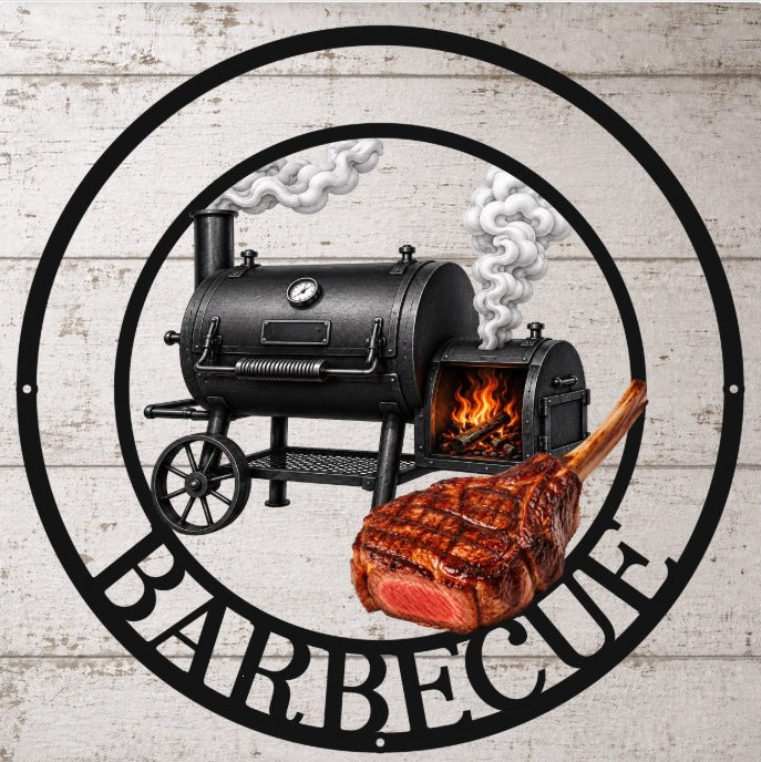 Custom Shaped Metal Sign, Personalized Black Grill & Chill Smoker Scene, Unique BBQ Gift for Dad or Grandpa