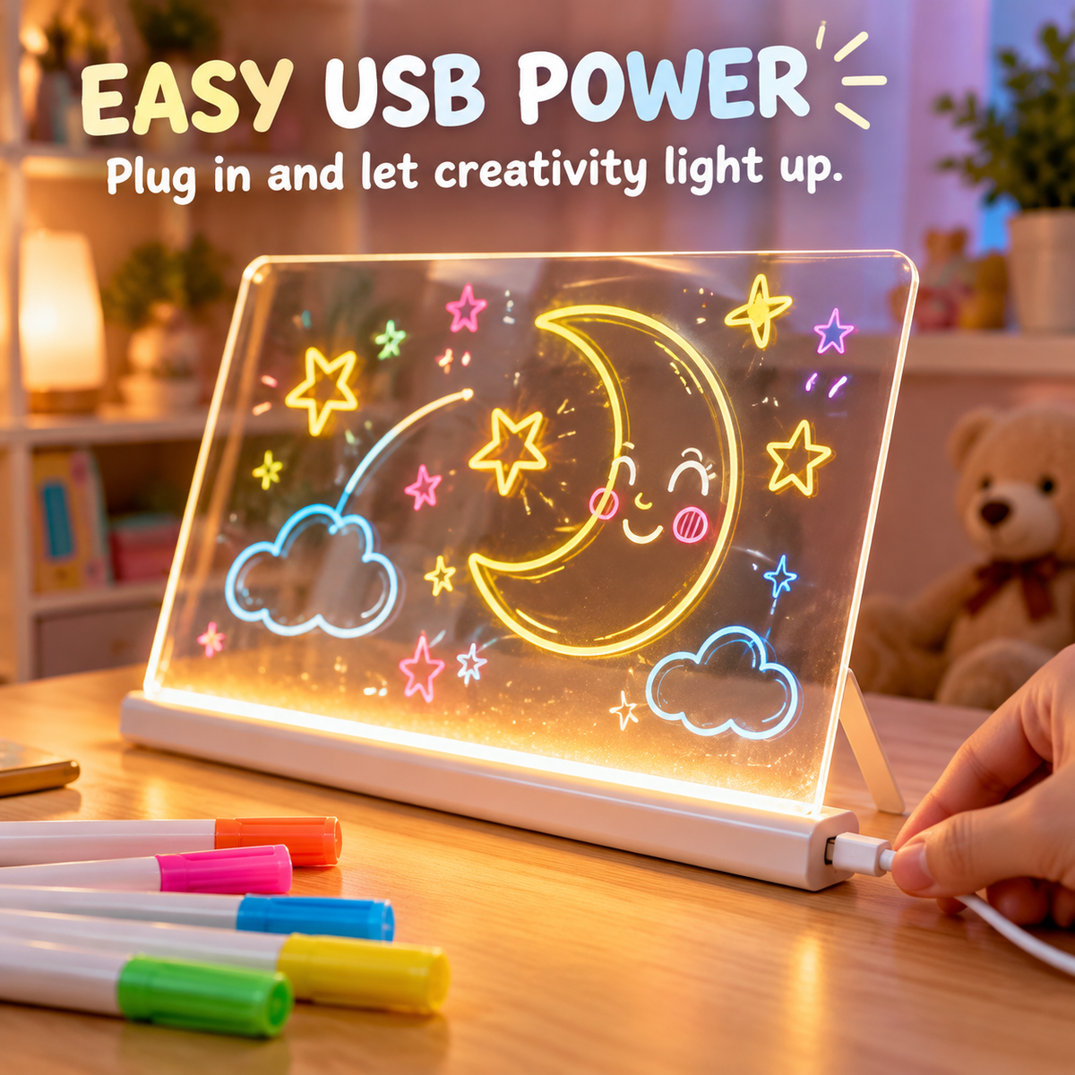 ✨ Luminous LED Drawing Board for Kids — Reusable Glow Art & 7 Color Pens