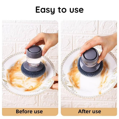 2-in-1 Soap Dispensing Dish Scrubber – Refillable Palm Brush for Kitchen Cleaning