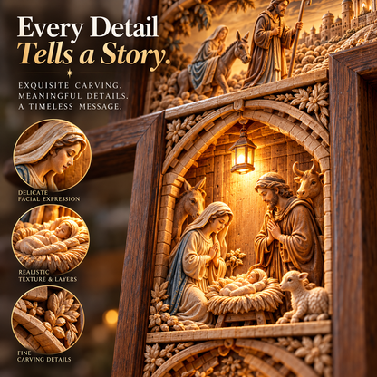 ✝️ The Story of Christmas Illuminated Cross – 5 Biblical Scenes, 3D Nativity Wall Decor 🎄