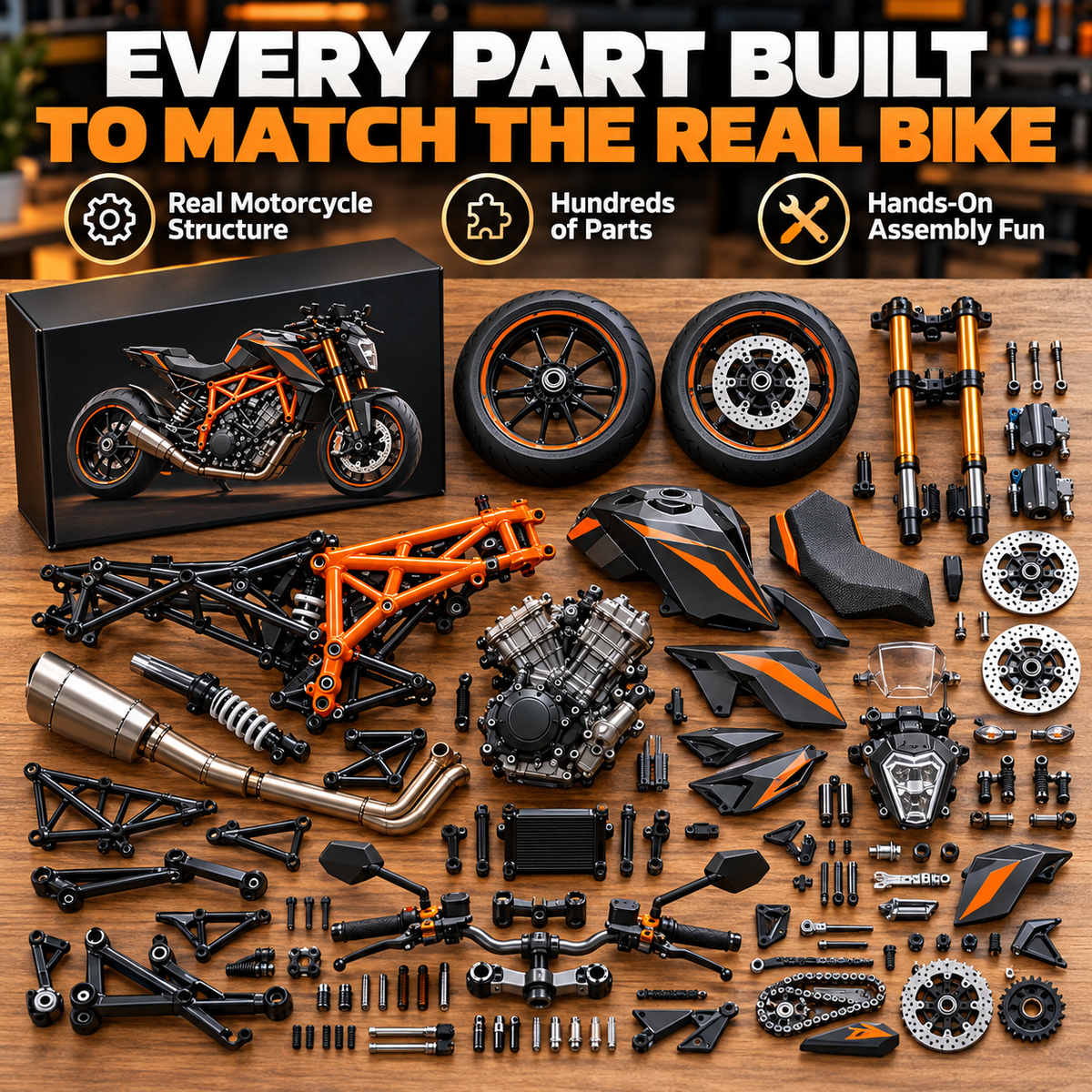 🏍️ 1:6 Scale Motorcycle Model Kit – Build-Your-Own Bike with Fuel-Powered Engine