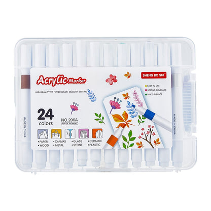 🎨 Brush-Tip Acrylic Marker Set – Colorful Paint Pens with Storage Box