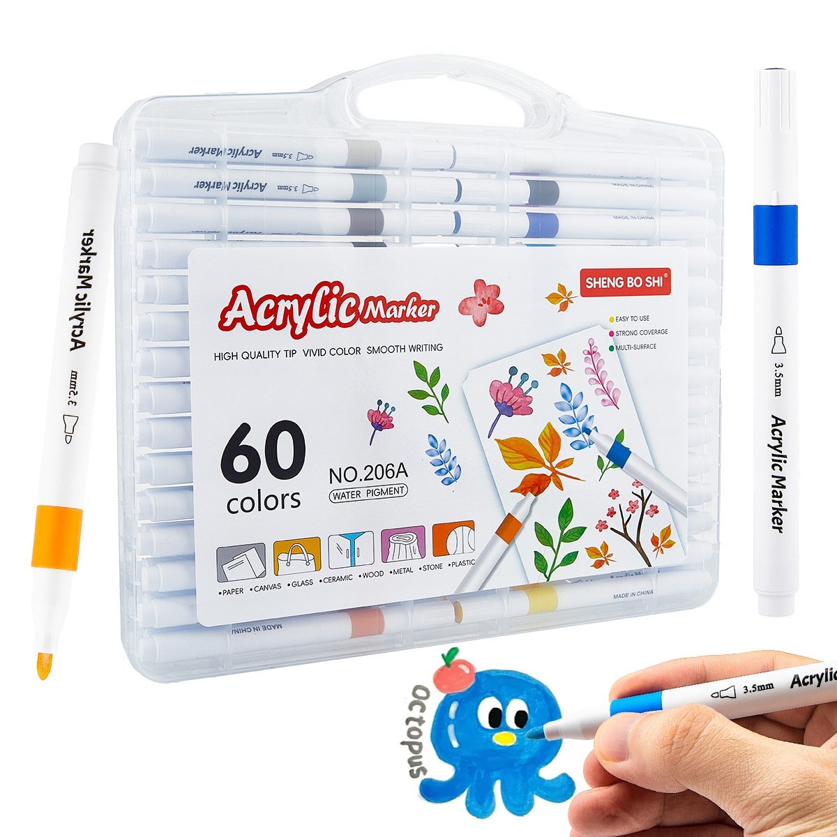 🎨 Brush-Tip Acrylic Marker Set – Colorful Paint Pens with Storage Box