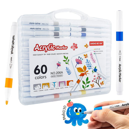 🎨 Brush-Tip Acrylic Marker Set – Colorful Paint Pens with Storage Box