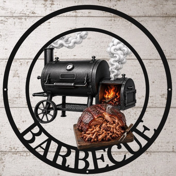 Custom Shaped Metal Sign, Personalized Black Grill & Chill Smoker Scene, Unique BBQ Gift for Dad or Grandpa