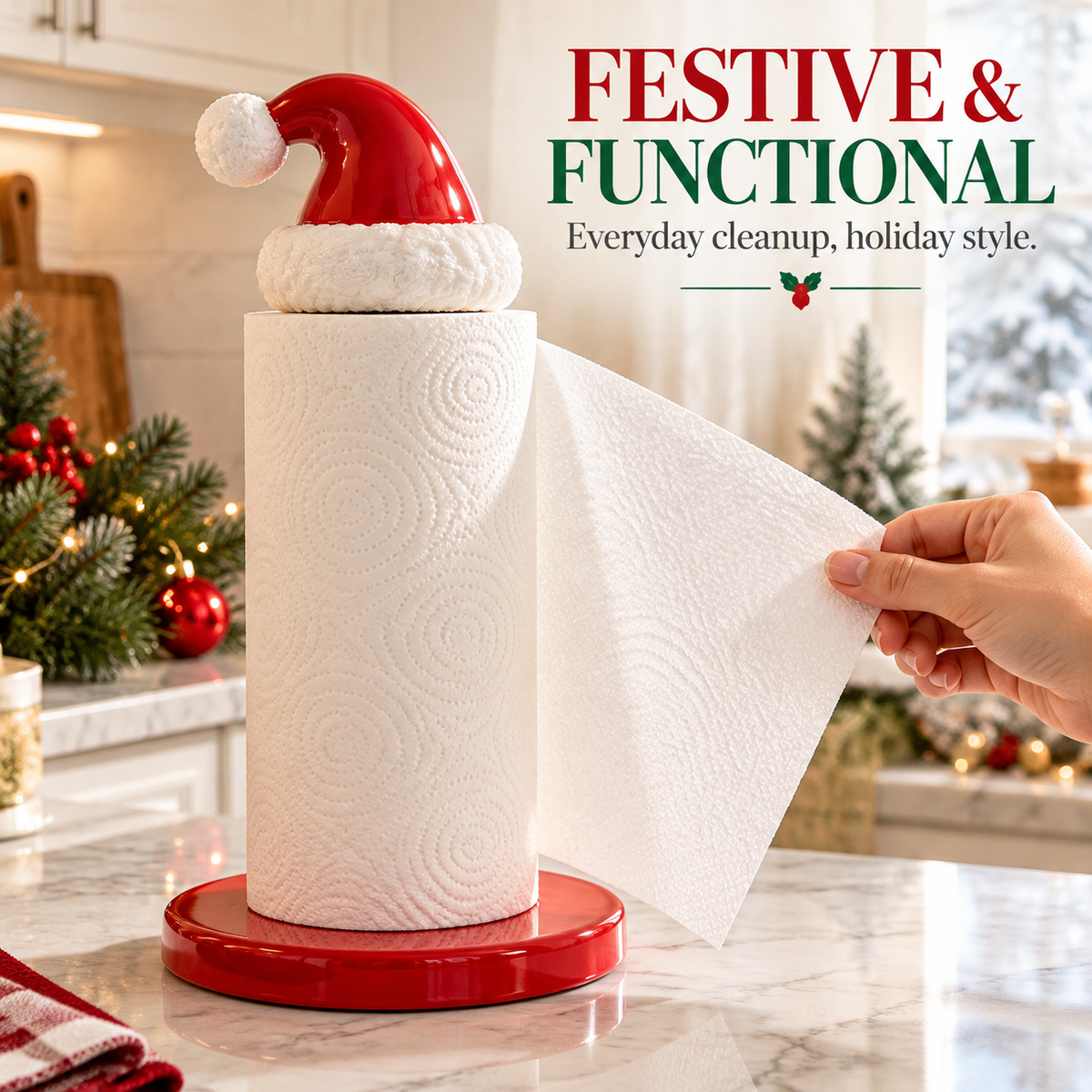 🎅 Santa Hat Christmas Paper Towel Holder | Festive Holiday Kitchen Decor 🎄