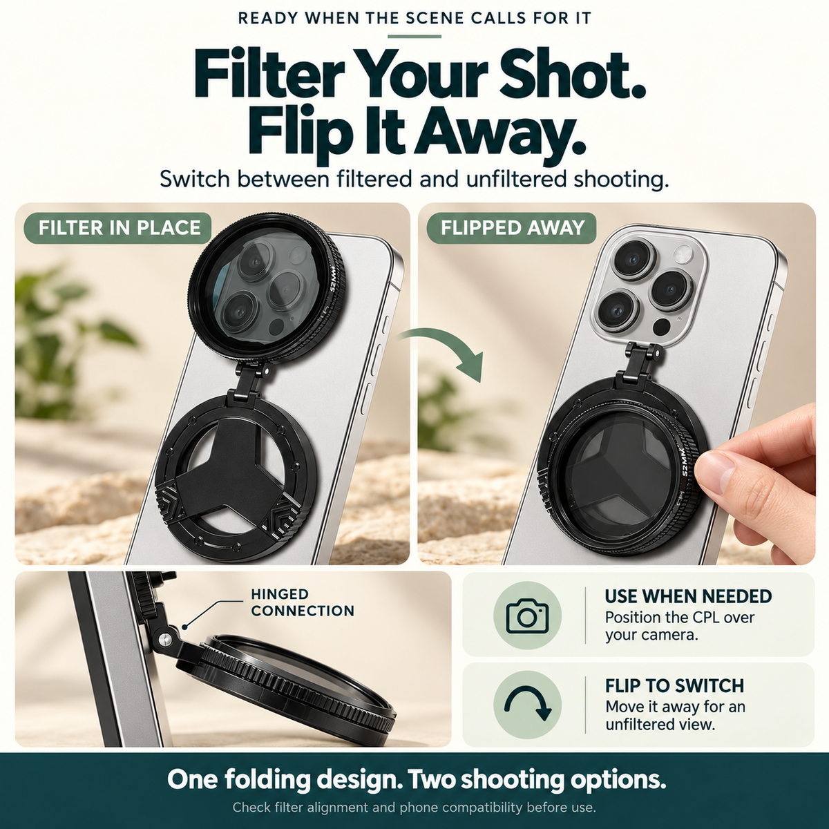 🔥LAST DAY 49% OFF -📸 52mm Magnetic CPL Phone Filter – Reduce Reflections, Rotate Your View & Flip Away