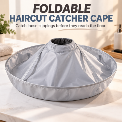 ✂️🧹 Hair Cutting Cape with Catcher – built-in groove traps clippings, no mess on clothes or floors. Waterproof, non-static, folds flat. Perfect for home trims & kids' cuts! 💇✅
