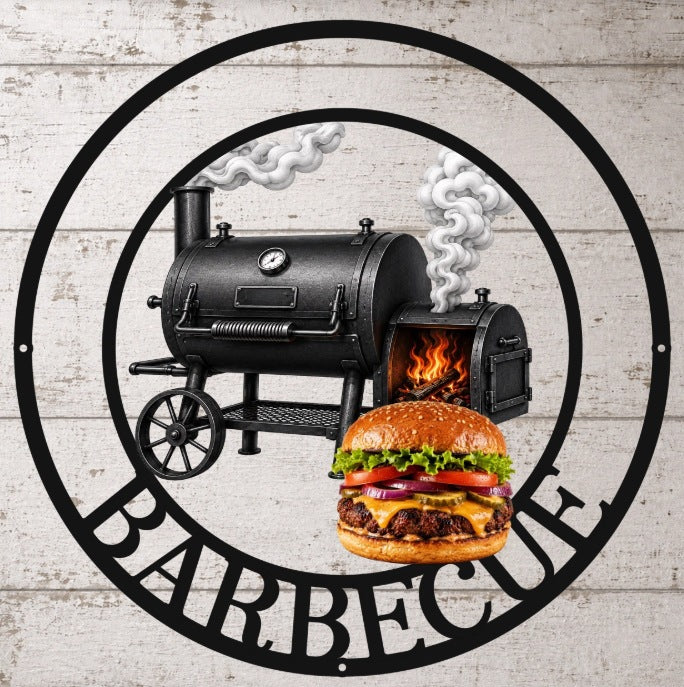 Custom Shaped Metal Sign, Personalized Black Grill & Chill Smoker Scene, Unique BBQ Gift for Dad or Grandpa