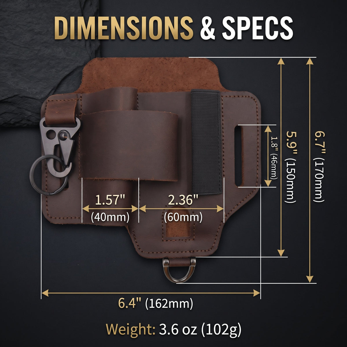 Genuine Cowhide Leather EDC Belt Organizer - Multitool, Flashlight & Key Holster Sheath